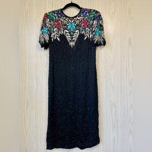 Vintage Carina SILK Beaded Sequins Dress Size S beautiful dress